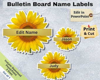 Sunflower Name Tags: Editable Classroom Decor (Digital Download)