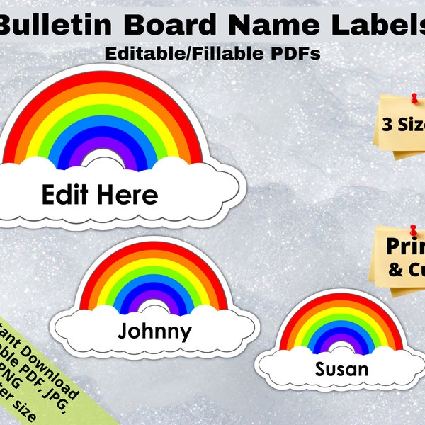 Rainbow cloud, Editable Student Name Tags PRINTABLES, Classroom Bulletin Board Décor, Door Name Labels Bunting, Sticker sheet template