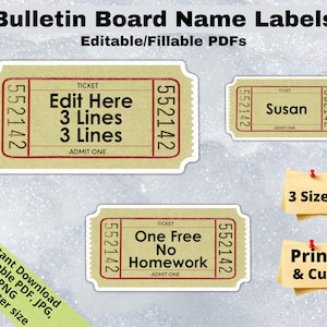 Tan Raffle Ticket, Editable Student Name Tags PRINTABLES, Classroom Bulletin Board Décor, Door Name Labels Bunting, Sticker sheet template