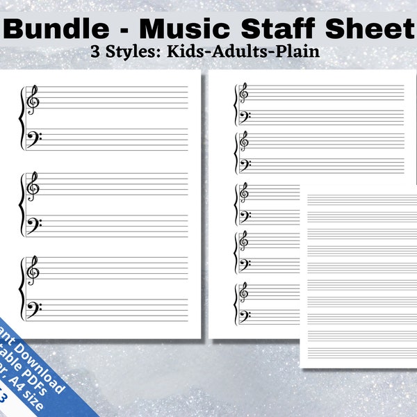 Printable Sheet Music, Piano Staff Paper, Blank Music Paper, Learn Write Music Template Sheet, Kids and Adults, Music Lessons, SB040