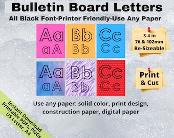 Bulletin Board Letters PRINTABLES, 3in + 4 inches, bunting banner, poster letters, party sign letters, Century Black Font, SB022