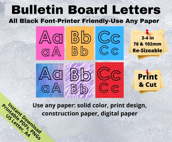 Bulletin Board Letters PRINTABLES, 3in 4 Inches, Bunting Banner, Poster  Letters, Party Sign Letters, Century Black Font, SB022 