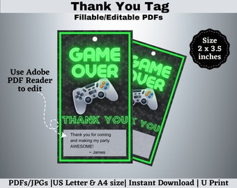 Gamer Party Thank You Card: Editable Video Game Tag (PDF)