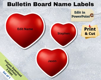 Valentine Red Heart Name Tags: Editable Student Labels (PowerPoint, Digital Download)