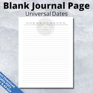 Blank Journal with Universal Dates, PRINTABLE Lined Paper PDF, College Ruled Paper, Lined Pages, Printable Writing Paper, Notebook Paper