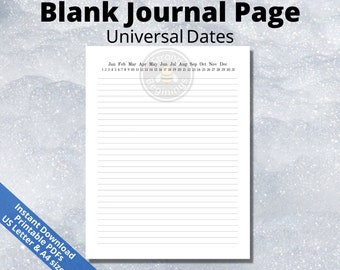 Blank Journal with Universal Dates, PRINTABLE Lined Paper PDF, College Ruled Paper, Lined Pages, Printable Writing Paper, Notebook Paper