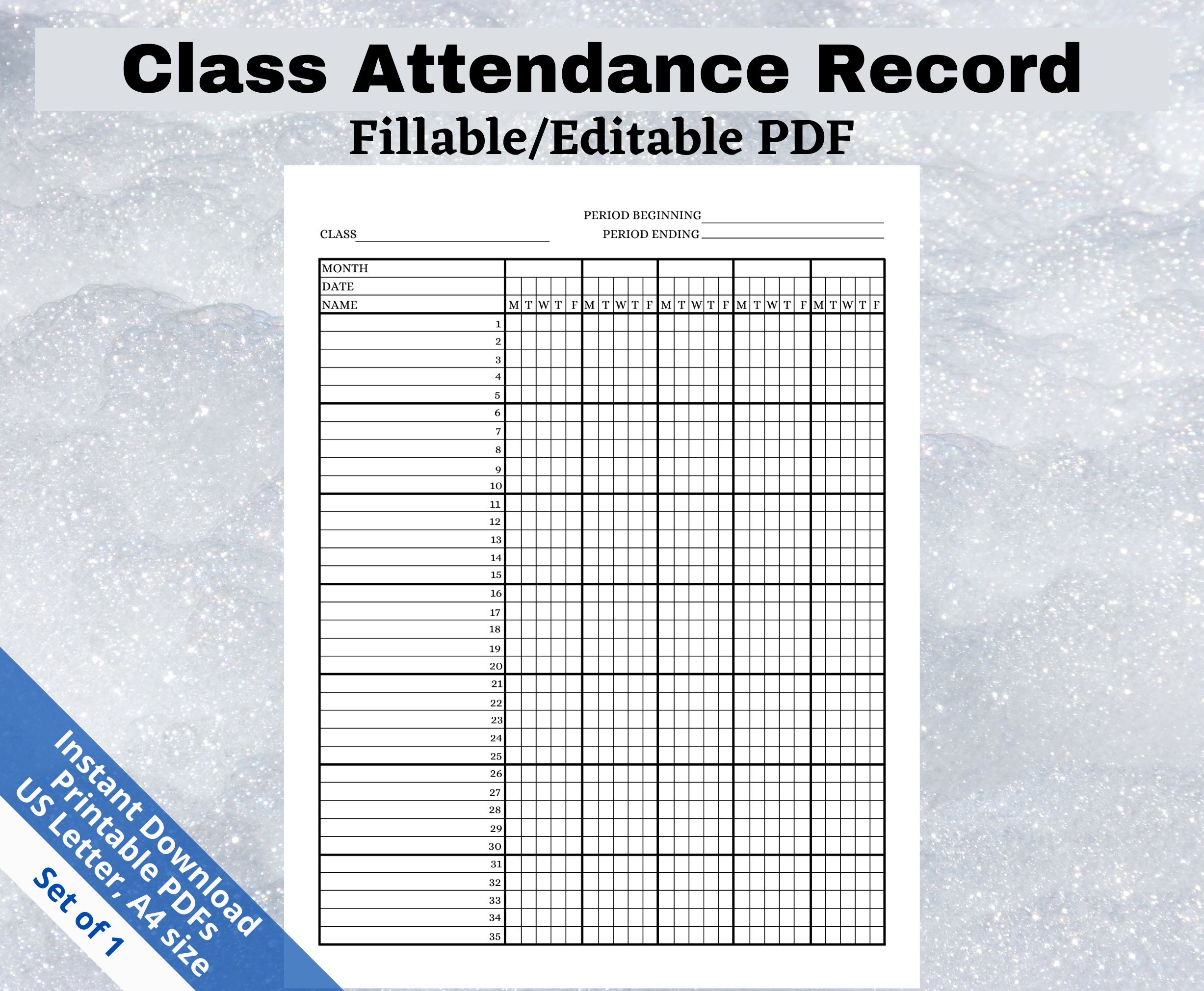 Printable Class Record PDF, Editable Attendance Log, Fillable