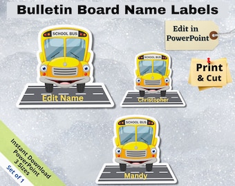School Bus Name Tags: Editable Classroom Decor (Digital Download)