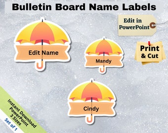 Umbrella Name Tags: Yellow Orange Classroom Decor (Printable, Editable)