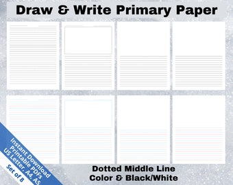 paper with dotted lines for writing Printable Draw and Write PDF, Primary Writing Paper, Digital Lined Paper, Art Storyboard Page, Writing Paper, Notebook Journal Page, Pre K-2