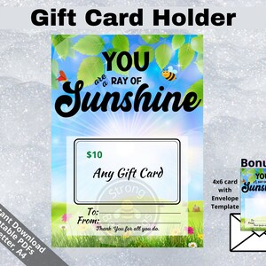 PRINTABLE Ray of Sunshine gift card holder, Teacher thank you, teacher gift, Teacher appreciation, Teacher birthday, DIY Print, SB018