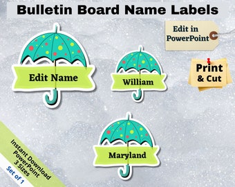 Teal Umbrella Name Tags: Classroom Decor (PowerPoint Digital Download)