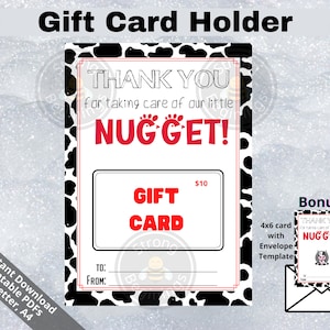 PRINTABLE Thank You For Taking Care Of Our Little Chicken Nugget Gift Card Holder, Teacher Thank You Appreciation Gift, Childcare DIY Print