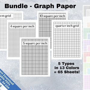 Printable Graph Paper PDF, Bundle Grid Paper, Digital Graph Paper, Journal Graph Paper, Color Graphing Paper Template, SB038