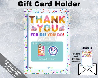PRINTABLE Thank You gift card holder, Teacher thank you, teacher gift, Teacher appreciation, sweet treat birthday, Donut Cup Cake, SB026