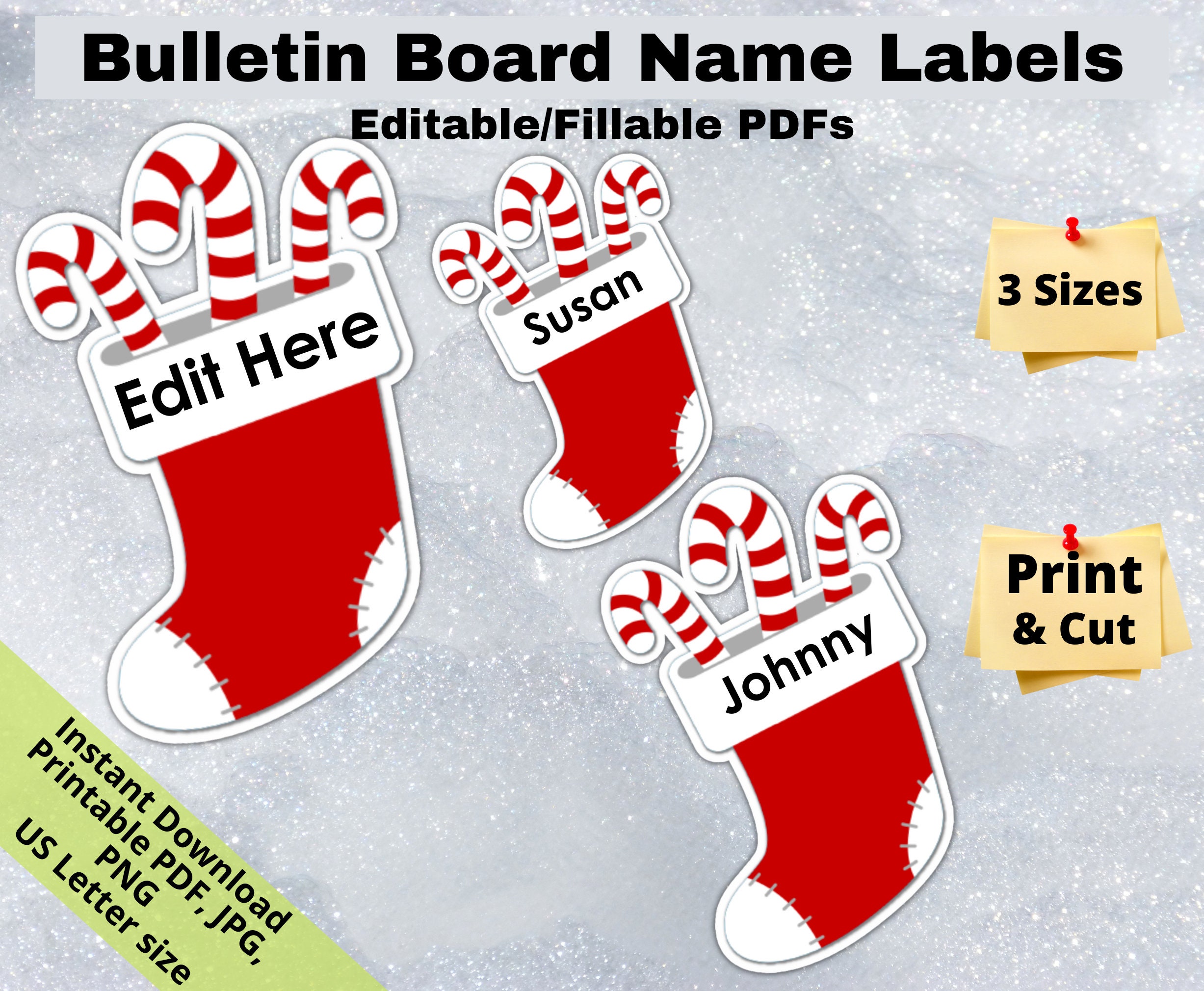 christmas stocking, editable student name tags printables