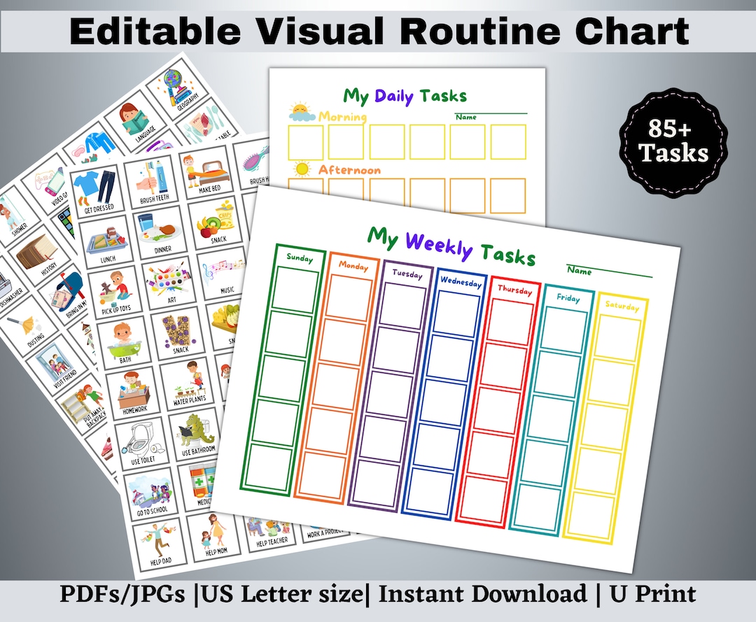 Daily Visual Routine Chart With Cards Morning Afternoon Evening ...