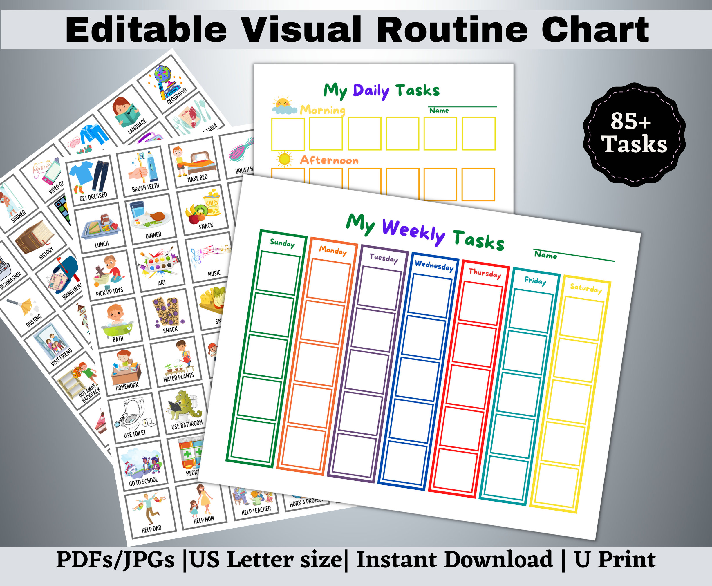 Daily Visual Routine Chart With Cards Morning Afternoon Evening ...