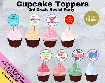 PRINTABLE Cupcake Topper, 3rd Grade Social, 3rd Grade Party, Class Cohesion Party sign, Bulletin board tags, SB032