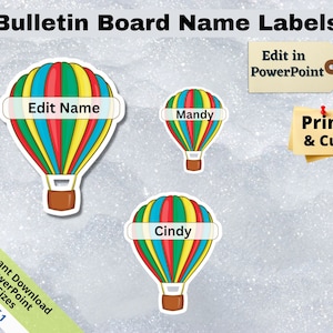 Hete luchtballon, bewerkbare student naamplaatjes PRINTABLES, klas Bulletin Board decor, deur naamlabels Bunting, sticker vel sjabloon