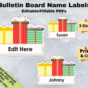 Christmas Presents, Editable Student Name Tags PRINTABLES, Classroom Bulletin Board Décor, Door Name Labels Bunting, Sticker sheet template