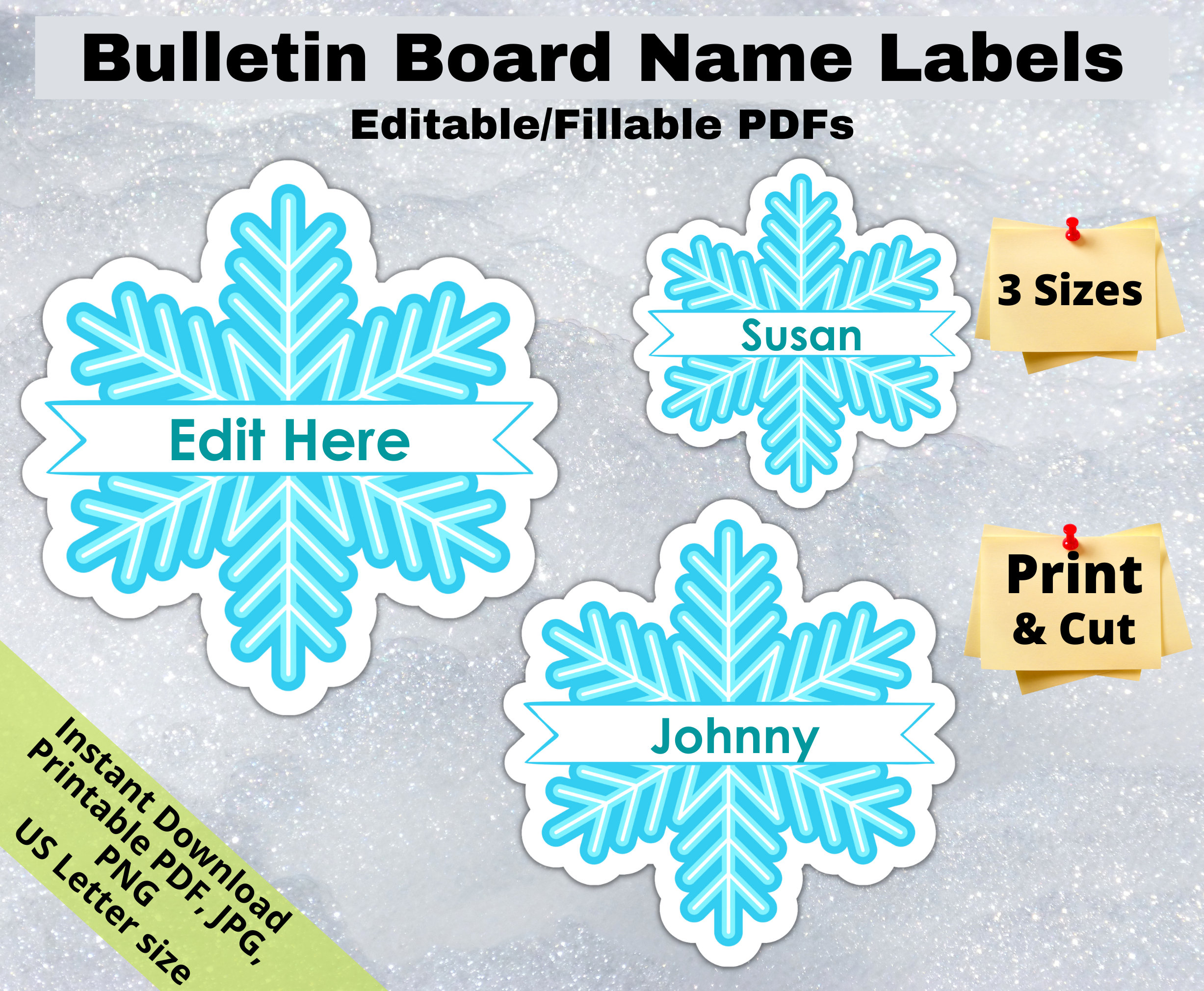 Editable Student Name Tags PRINTABLES Snowflake Winter Etsy