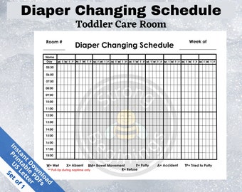 Weekly Diaper Changing Schedule for Toddler Preschool Rooms | Simple Print & Write in