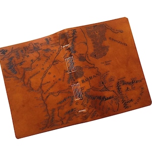 Middle Earth map leather handmade journal, custom LOTR gift ideas for him