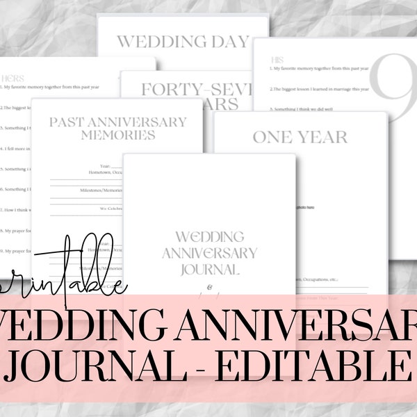 EDITABLE Wedding Anniversary Journal Personalized - Marriage Journal - First Anniversary Gift - Present - Instant Download, Printable