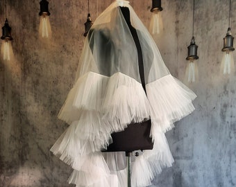 Ruffle Tulle Wedding Veil: Modern Bohemian Bridal Veil