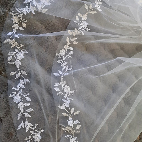 Embroidery floral veil, long flowered veil, cathedral veil, bridal veil, flower lace veil, bohemian wedding veil, floral lace veil