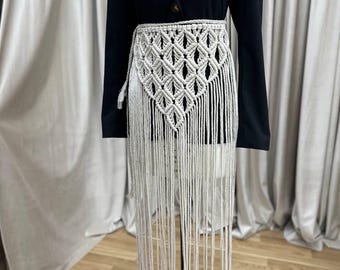 Handmade Cotton Macramé Fringe Belt Skirt, Boho Waist Wrap
