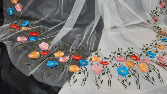 Stunning Wedding Veil with Colorful Floral Embroidery