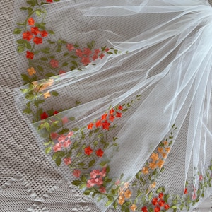 Wedding colored veil, Colorful Floral Embroidered Wedding Veil  | One Tier | Soft Tulle | Personalized Colors