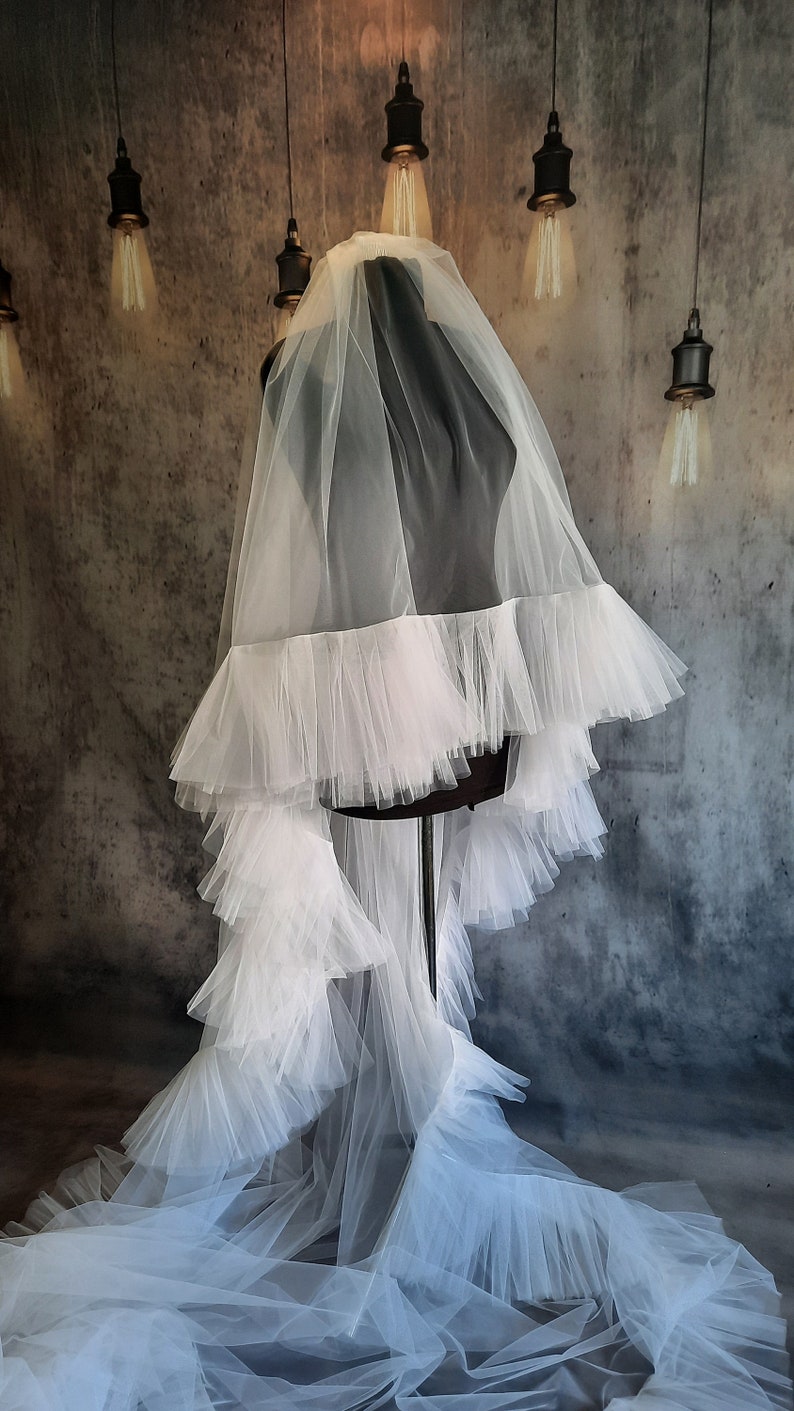 Ruffle veil Soft veil Frill tulle veil, modern wedding bridal veil, ruffle, lace, modern bohemian bridal veil image 5