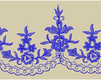 Diseño de bordado a máquina de festón floral: Velo y borde de cortina (descarga digital)
