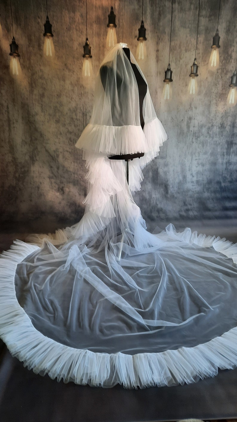 Ruffle veil Soft veil Frill tulle veil, modern wedding bridal veil, ruffle, lace, modern bohemian bridal veil image 6
