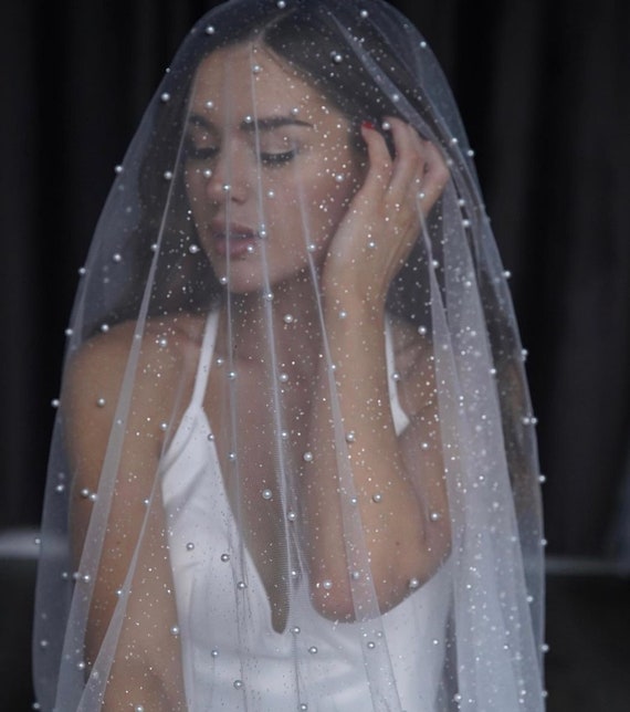 Sparkly veil Wedding glitter veil and pearls veil with pearls pearl veil with glitter