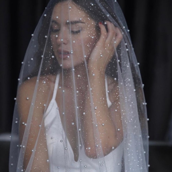 Sparkly veil Wedding glitter veil and pearls veil with pearls pearl veil with glitter