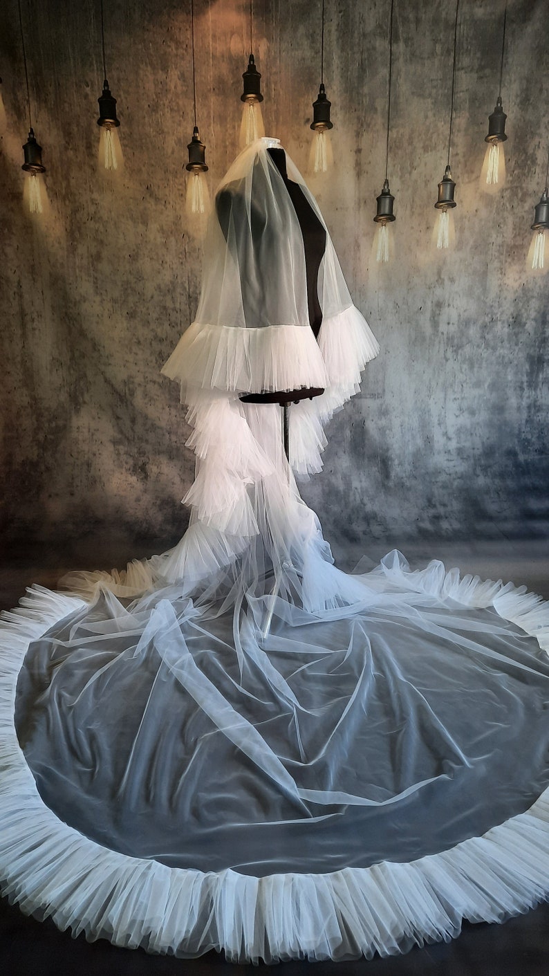 Ruffle veil Soft veil Frill tulle veil, modern wedding bridal veil, ruffle, lace, modern bohemian bridal veil image 7