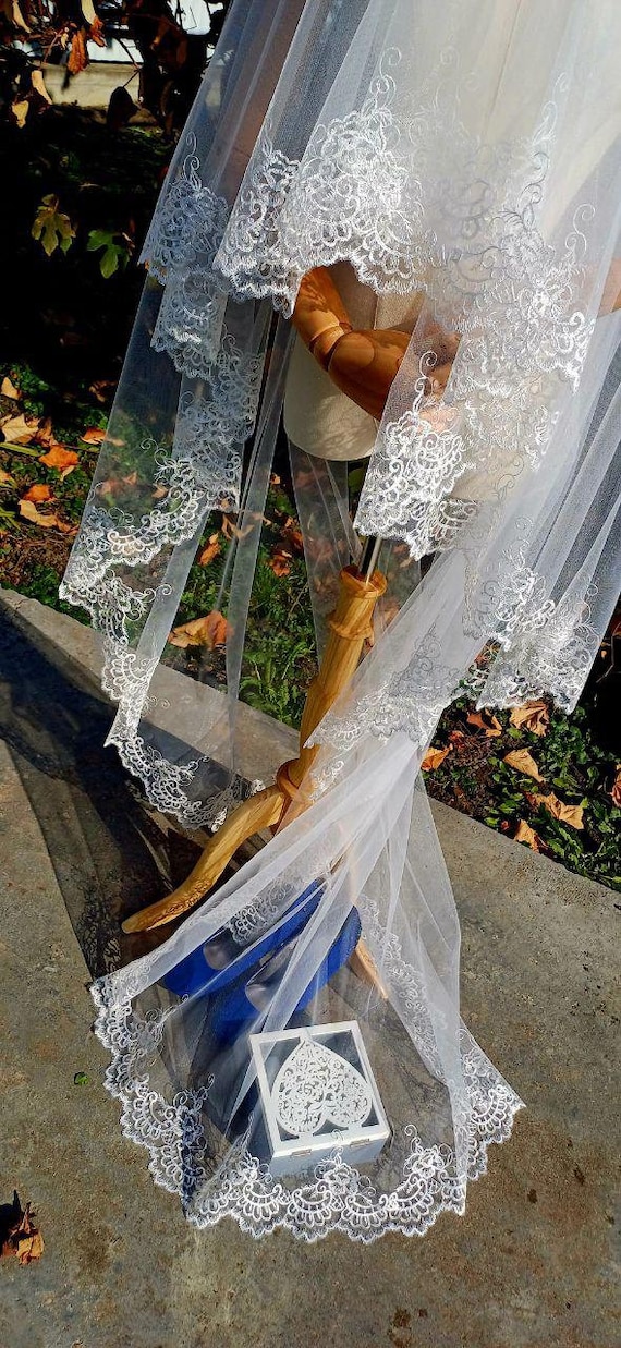 Elegant Two-Tier Wedding Veil with French Chantilly Lace & Metal Comb
