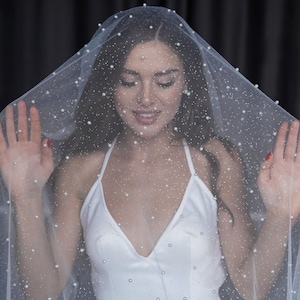 Sparkly veil Wedding veil, glitter with pearls along the entire length, attached to the comb. Veil for wedding. Ivory and white long veil