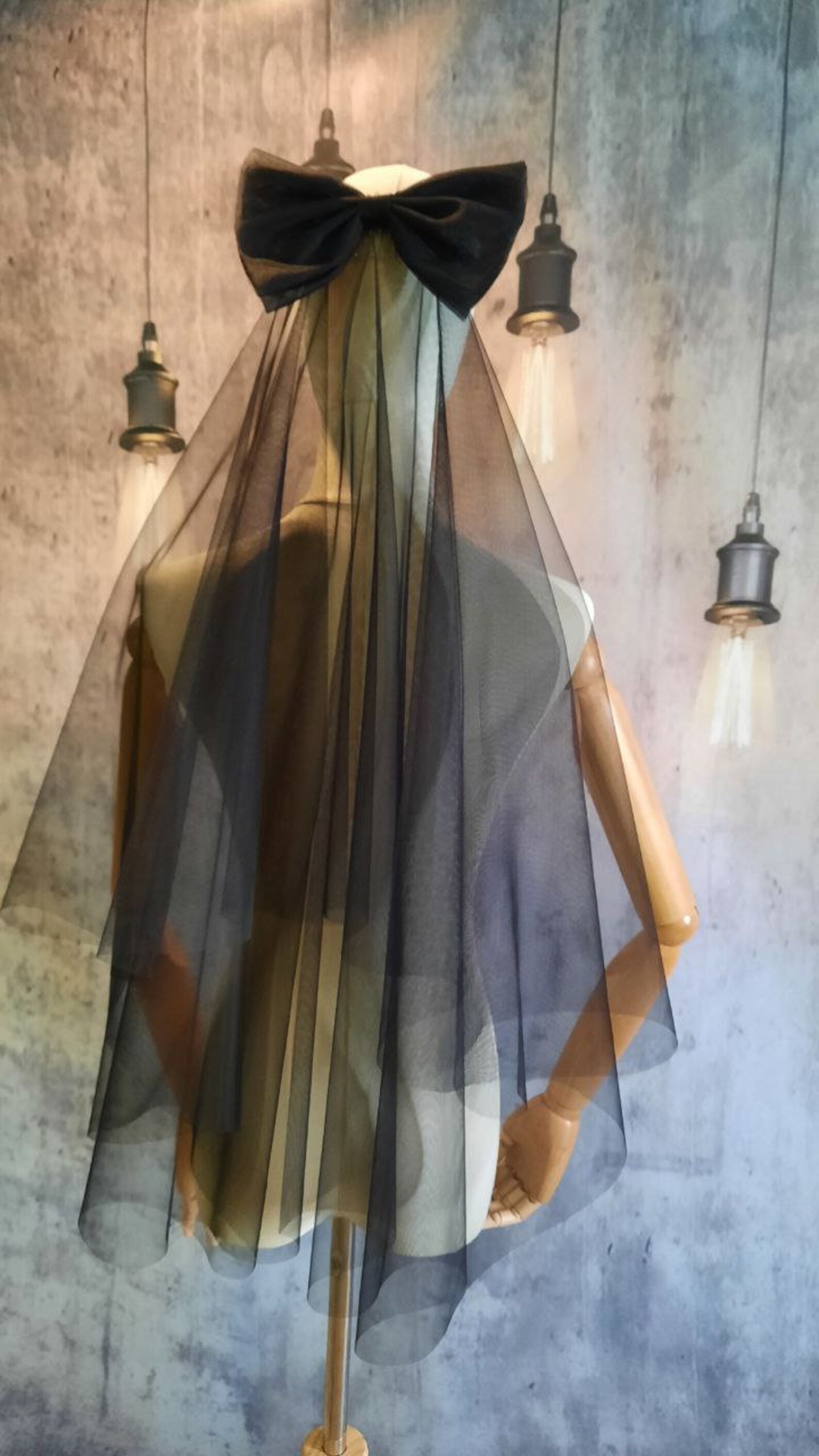 Black Bow With Veil on Metal Crest Gothic Wedding Headpiece Etsy