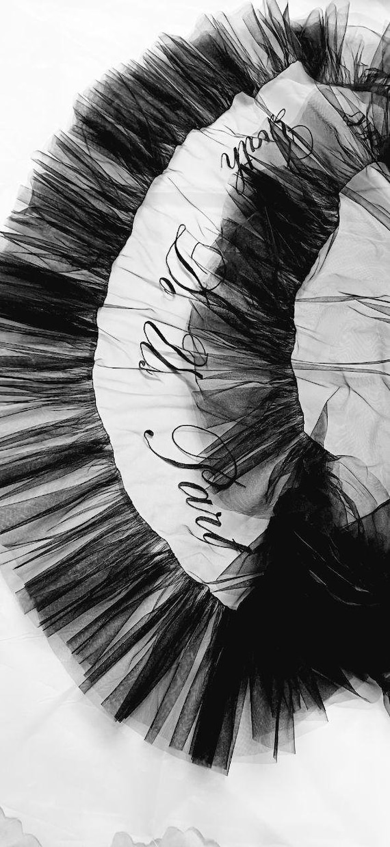 Black Veil, veil ruffles and blush, Unique Veil with Ruffles and Personalized Embroidered Text - Custom Wedding Veil