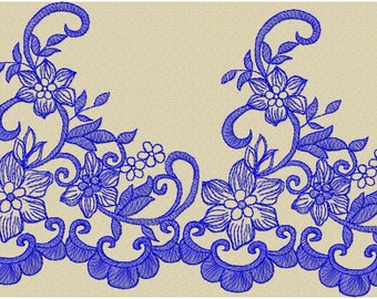 Diseño de bordado floral: Velo y borde de cortina (archivo digital PES)