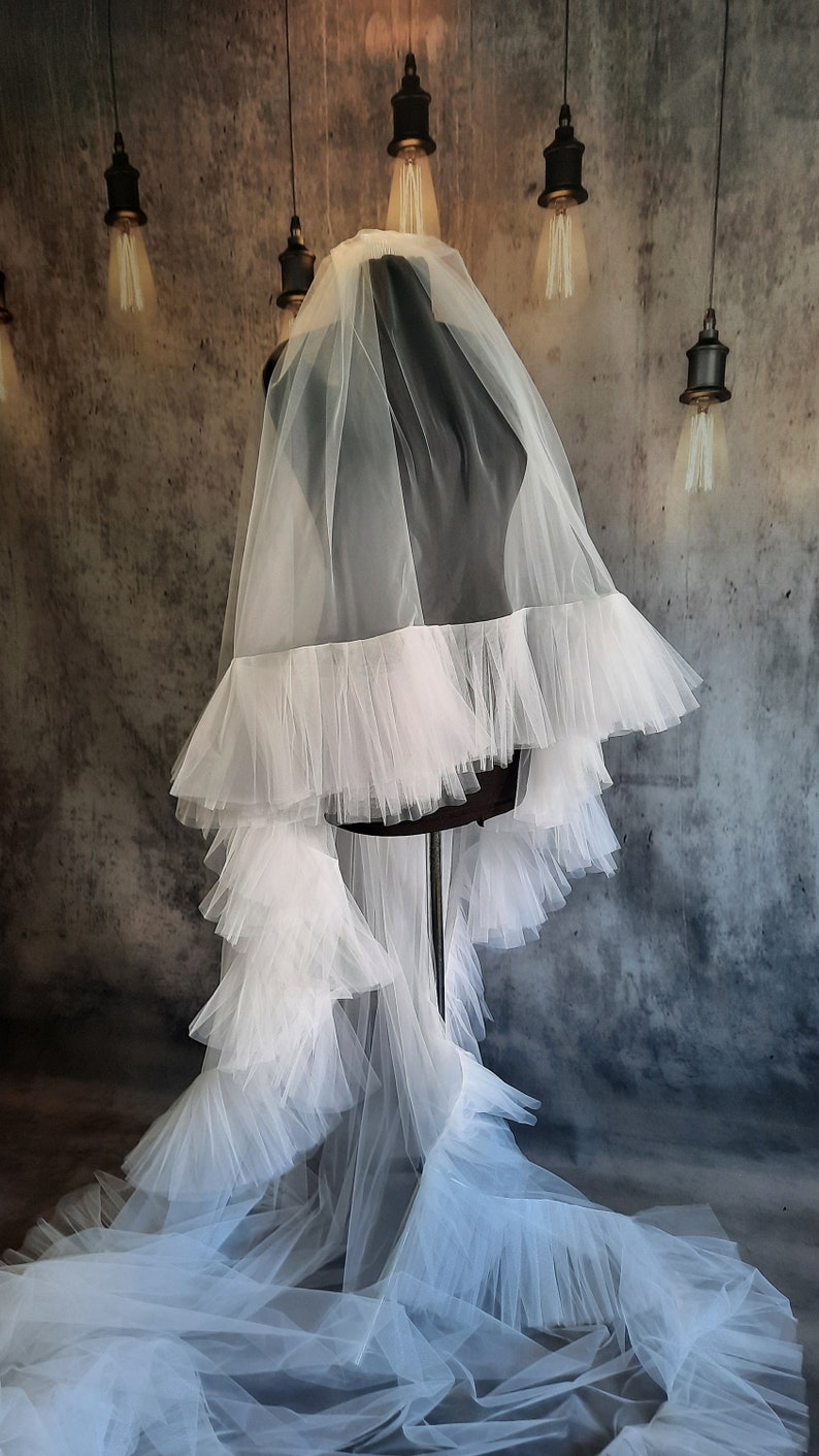 Ruffle veil Soft veil Frill tulle veil, modern wedding bridal veil, ruffle, lace, modern bohemian bridal veil image 4