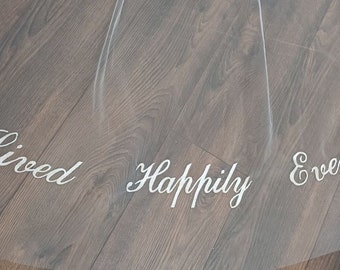 Wedding veil; They Lived Happily Ever After Veil: Custom Embroidered Text for the Perfect Fairytale Wedding
