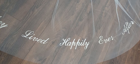 Wedding veil; They Lived Happily Ever After Veil: Custom Embroidered Text for the Perfect Fairytale Wedding