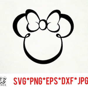 Minnie Mouse Outline natychmiastowe pobranie pliku cyfrowego svg, png, eps, jpg i dxf clip art dla cricut silhouette i innego oprogramowania do cięcia