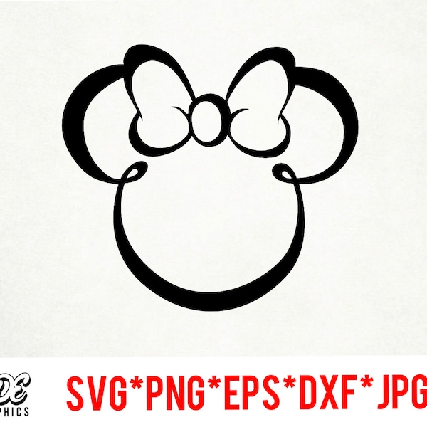 Minnie Mouse Outline instant download digital file svg, png, eps, jpg, and dxf clip art for cricut silhouette and other cutting software